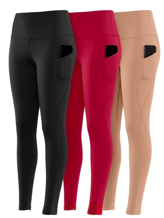 Lux Decor Apparel Pants - Pack of 3 High Waist Women Leggings with Side Pockets.